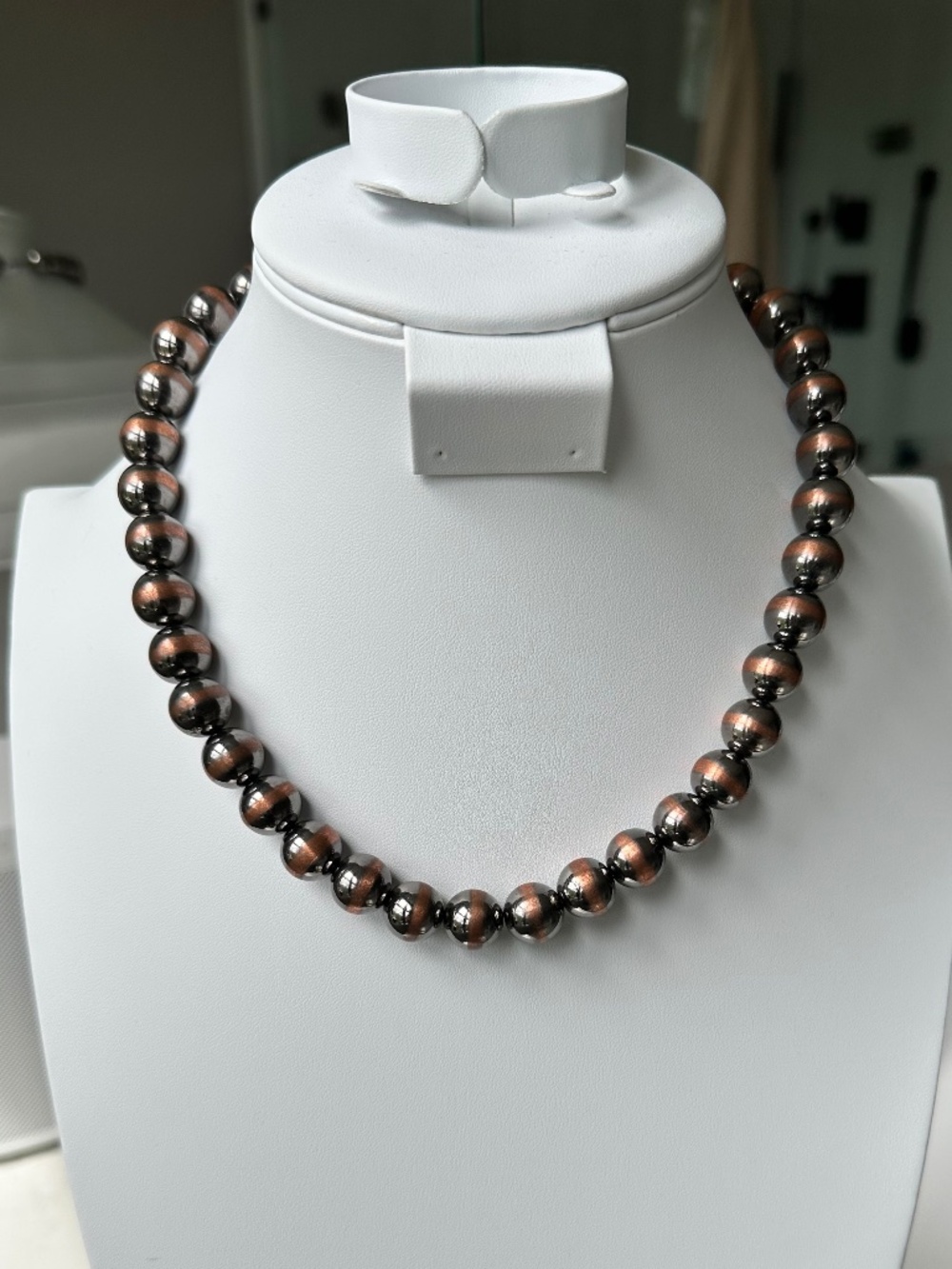 Real Copper Navajo Pearl Bead Necklace 12mm – Oxidized Finish 18" 102g